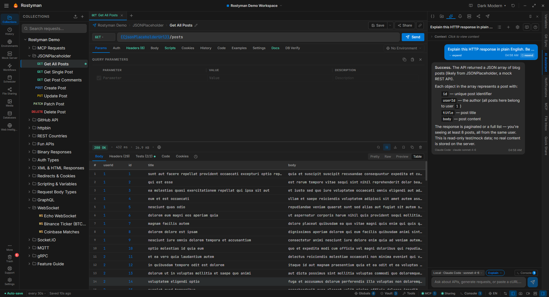 Rostyman AI assistant — explaining API responses