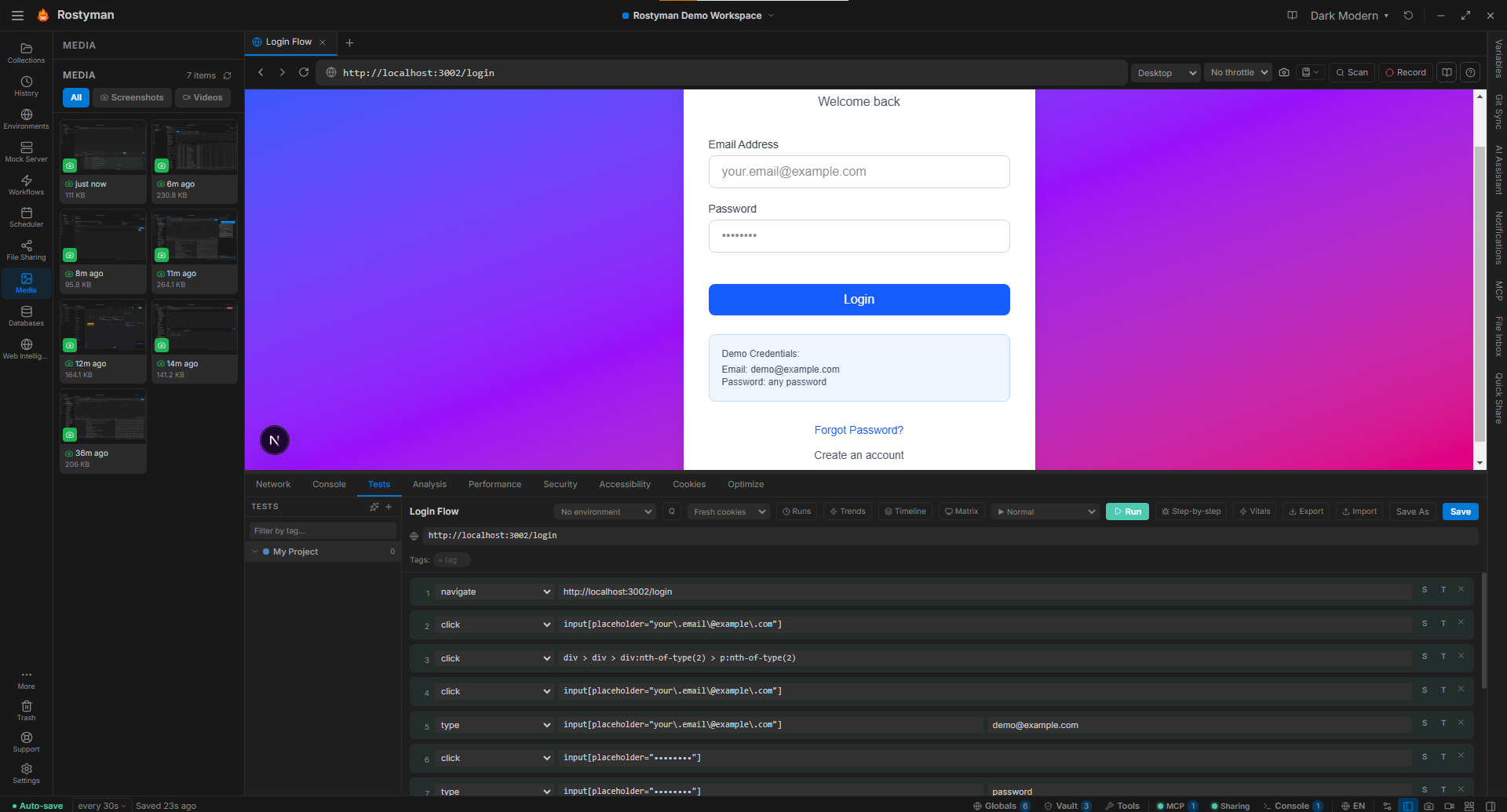 Rostyman browser automation — test recorder and runner
